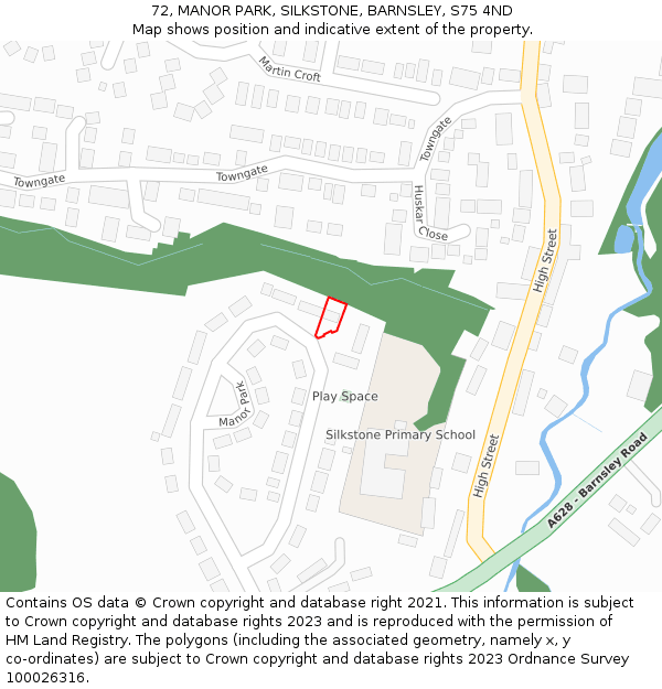 72, MANOR PARK, SILKSTONE, BARNSLEY, S75 4ND: Location map and indicative extent of plot