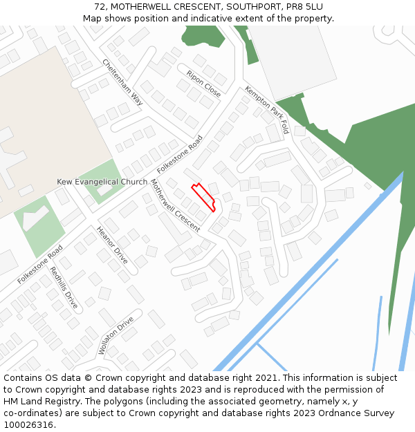 72, MOTHERWELL CRESCENT, SOUTHPORT, PR8 5LU: Location map and indicative extent of plot