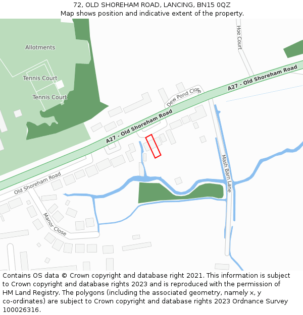 72, OLD SHOREHAM ROAD, LANCING, BN15 0QZ: Location map and indicative extent of plot