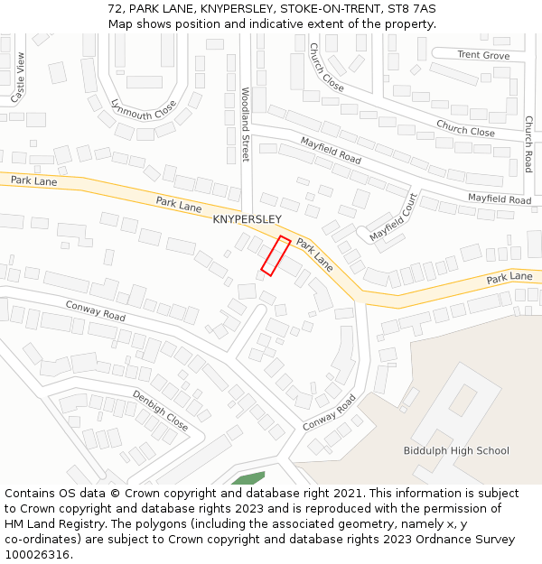 72, PARK LANE, KNYPERSLEY, STOKE-ON-TRENT, ST8 7AS: Location map and indicative extent of plot