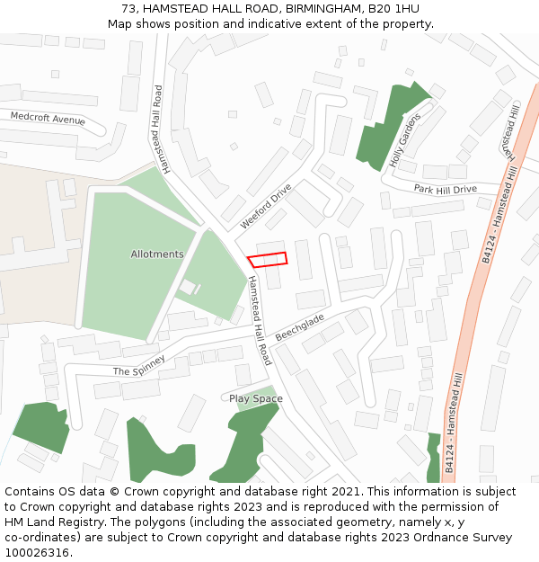 73, HAMSTEAD HALL ROAD, BIRMINGHAM, B20 1HU: Location map and indicative extent of plot