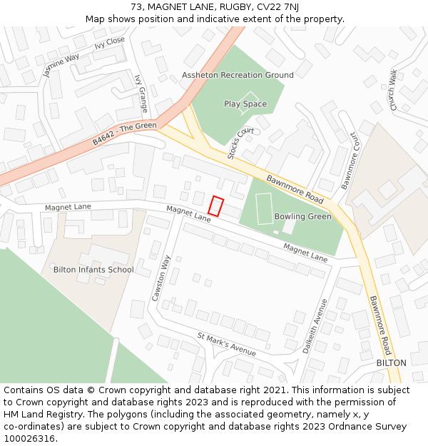 73, MAGNET LANE, RUGBY, CV22 7NJ: Location map and indicative extent of plot