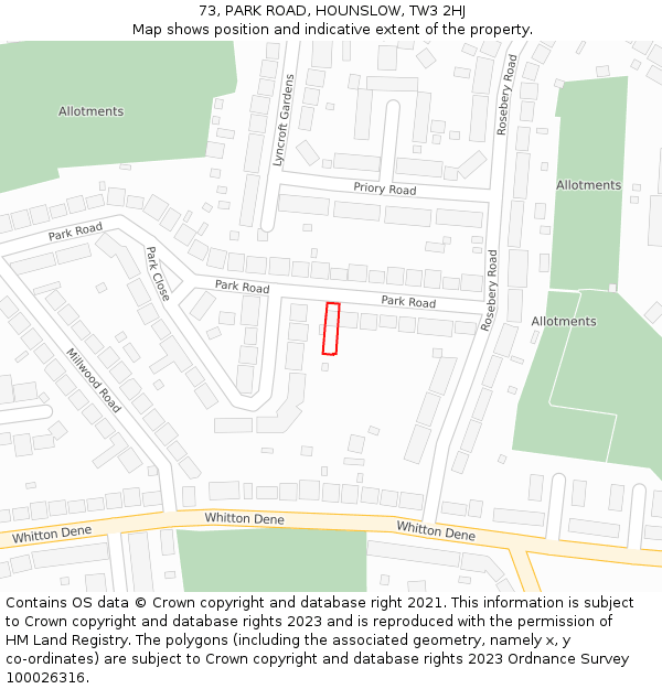 73, PARK ROAD, HOUNSLOW, TW3 2HJ: Location map and indicative extent of plot