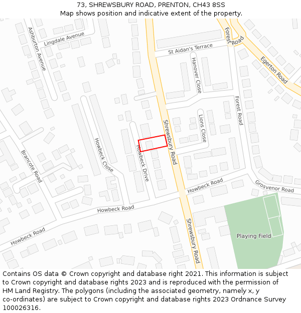 73, SHREWSBURY ROAD, PRENTON, CH43 8SS: Location map and indicative extent of plot