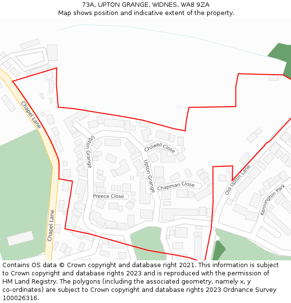 73A, UPTON GRANGE, WIDNES, WA8 9ZA: Location map and indicative extent of plot