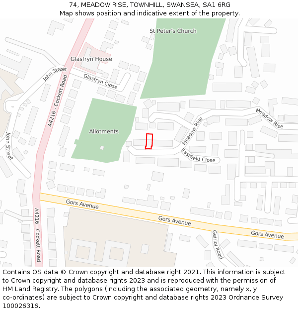 74, MEADOW RISE, TOWNHILL, SWANSEA, SA1 6RG: Location map and indicative extent of plot