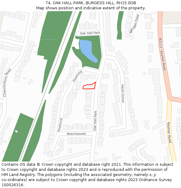 74, OAK HALL PARK, BURGESS HILL, RH15 0DB: Location map and indicative extent of plot