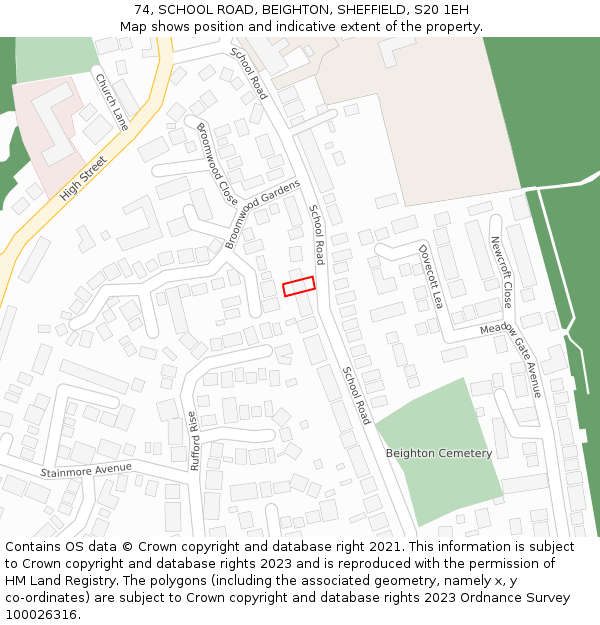 74, SCHOOL ROAD, BEIGHTON, SHEFFIELD, S20 1EH: Location map and indicative extent of plot