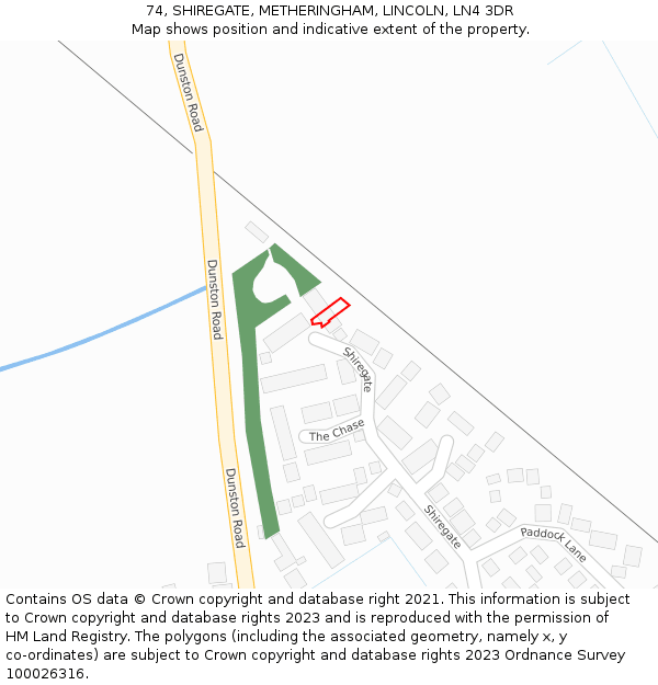 74, SHIREGATE, METHERINGHAM, LINCOLN, LN4 3DR: Location map and indicative extent of plot