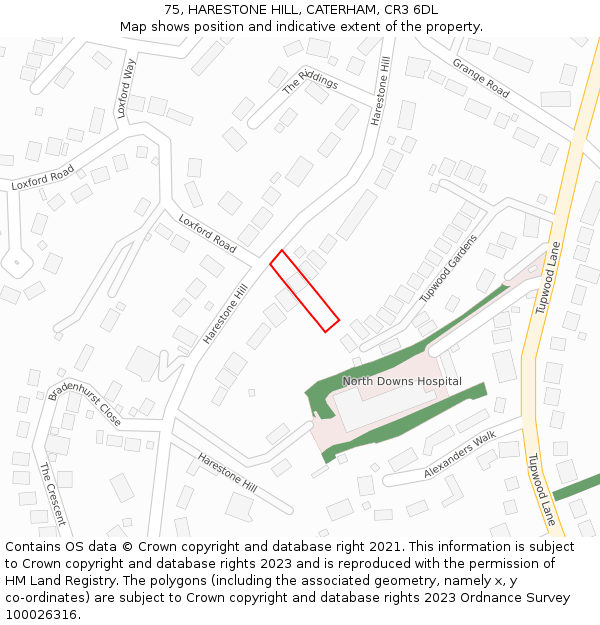 75, HARESTONE HILL, CATERHAM, CR3 6DL: Location map and indicative extent of plot