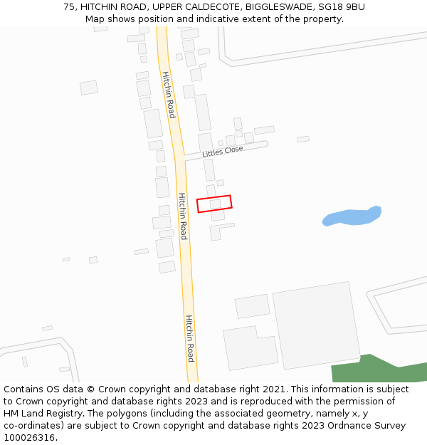 75, HITCHIN ROAD, UPPER CALDECOTE, BIGGLESWADE, SG18 9BU: Location map and indicative extent of plot