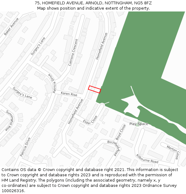 75, HOMEFIELD AVENUE, ARNOLD, NOTTINGHAM, NG5 8FZ: Location map and indicative extent of plot