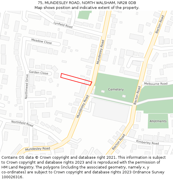 75, MUNDESLEY ROAD, NORTH WALSHAM, NR28 0DB: Location map and indicative extent of plot