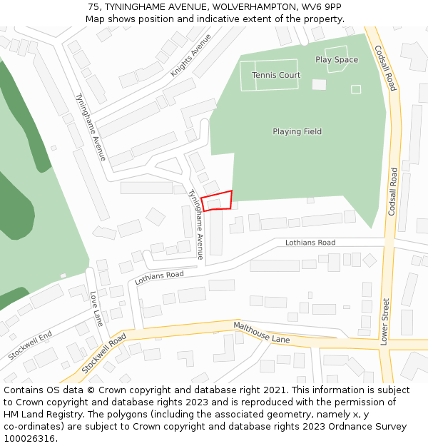 75, TYNINGHAME AVENUE, WOLVERHAMPTON, WV6 9PP: Location map and indicative extent of plot