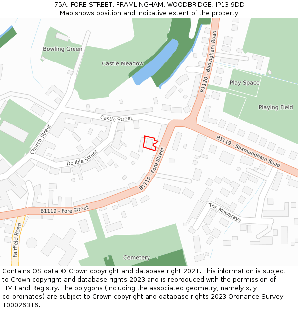 75A, FORE STREET, FRAMLINGHAM, WOODBRIDGE, IP13 9DD: Location map and indicative extent of plot