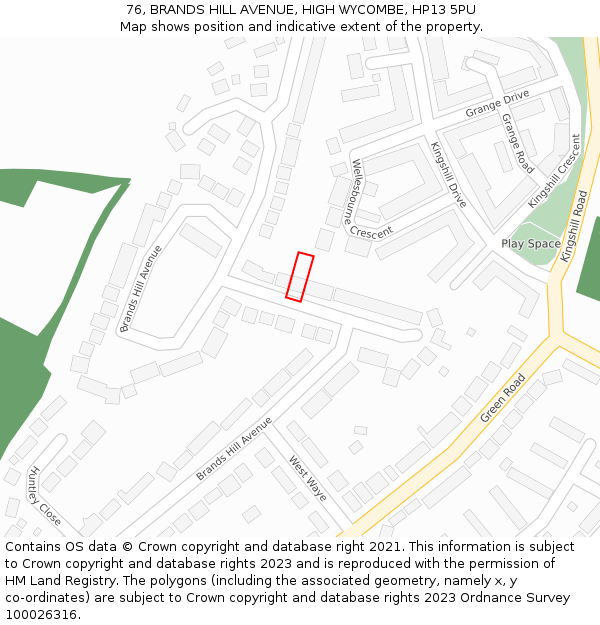 76, BRANDS HILL AVENUE, HIGH WYCOMBE, HP13 5PU: Location map and indicative extent of plot