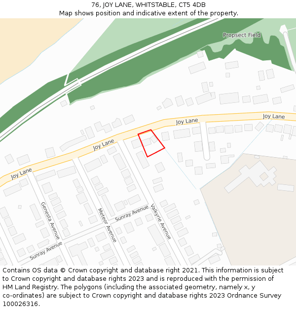 76, JOY LANE, WHITSTABLE, CT5 4DB: Location map and indicative extent of plot