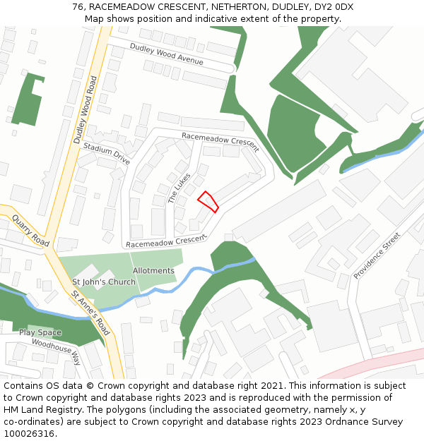 76, RACEMEADOW CRESCENT, NETHERTON, DUDLEY, DY2 0DX: Location map and indicative extent of plot