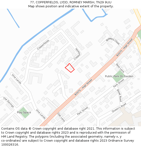 77, COPPERFIELDS, LYDD, ROMNEY MARSH, TN29 9UU: Location map and indicative extent of plot