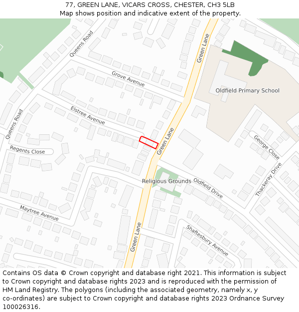 77, GREEN LANE, VICARS CROSS, CHESTER, CH3 5LB: Location map and indicative extent of plot