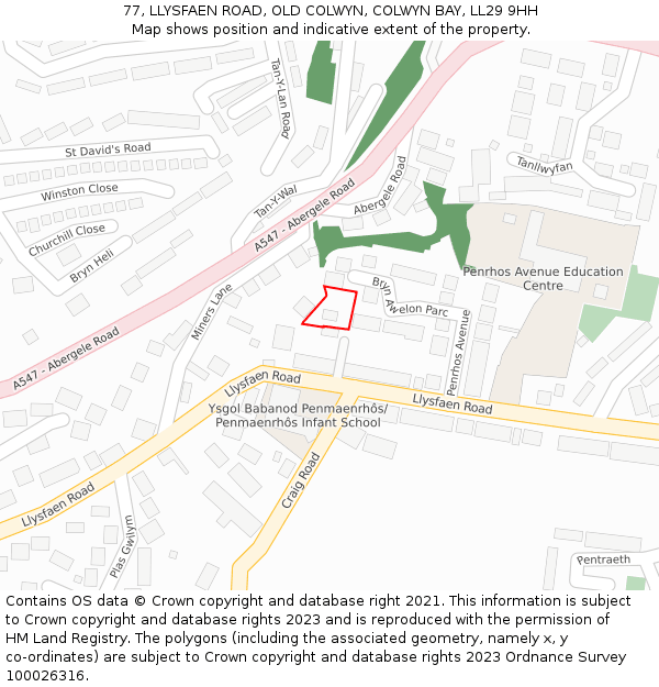 77, LLYSFAEN ROAD, OLD COLWYN, COLWYN BAY, LL29 9HH: Location map and indicative extent of plot