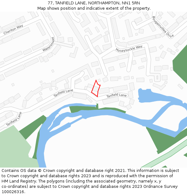 77, TANFIELD LANE, NORTHAMPTON, NN1 5RN: Location map and indicative extent of plot