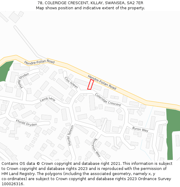 78, COLERIDGE CRESCENT, KILLAY, SWANSEA, SA2 7ER: Location map and indicative extent of plot