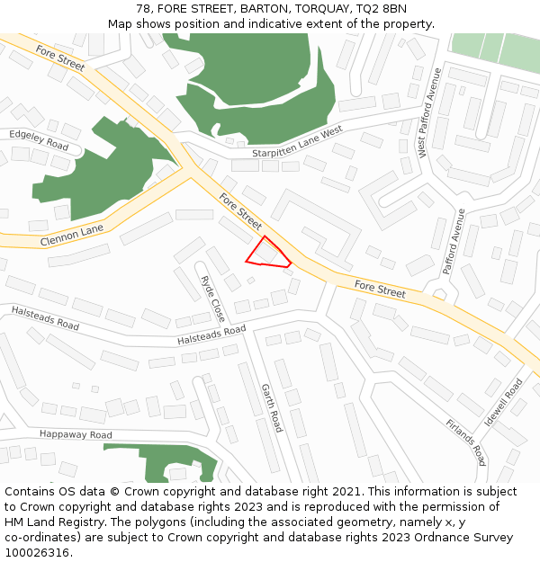 78, FORE STREET, BARTON, TORQUAY, TQ2 8BN: Location map and indicative extent of plot