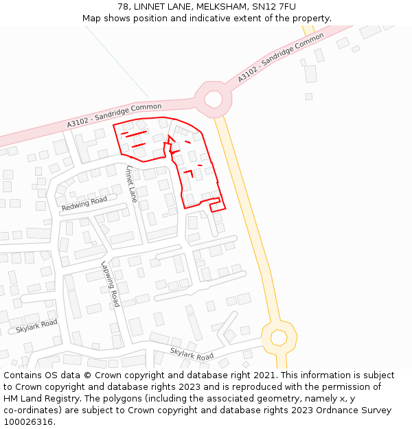 78, LINNET LANE, MELKSHAM, SN12 7FU: Location map and indicative extent of plot