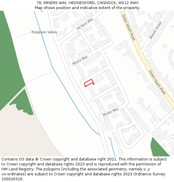 78, MINERS WAY, HEDNESFORD, CANNOCK, WS12 4WH: Location map and indicative extent of plot