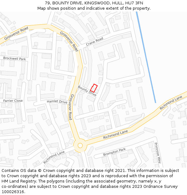 79, BOUNTY DRIVE, KINGSWOOD, HULL, HU7 3FN: Location map and indicative extent of plot