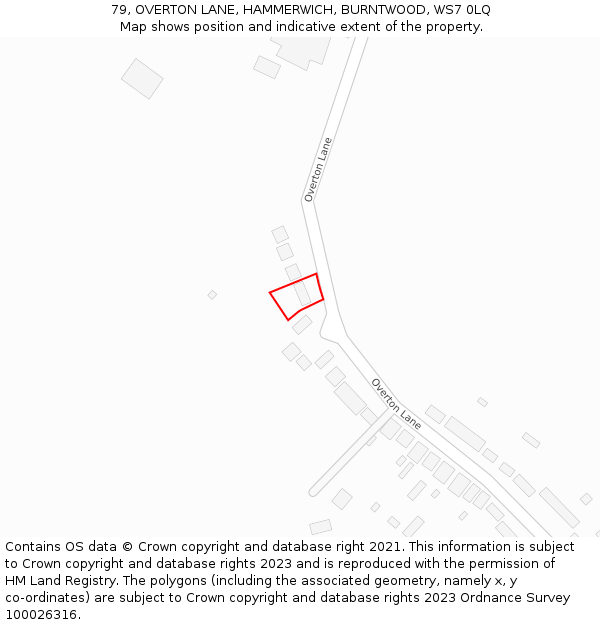 79, OVERTON LANE, HAMMERWICH, BURNTWOOD, WS7 0LQ: Location map and indicative extent of plot