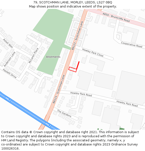 79, SCOTCHMAN LANE, MORLEY, LEEDS, LS27 0BQ: Location map and indicative extent of plot