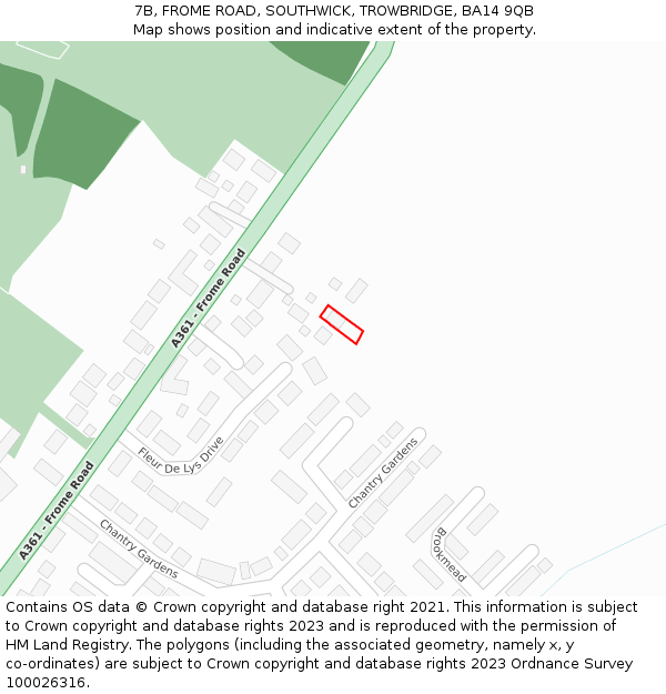 7B, FROME ROAD, SOUTHWICK, TROWBRIDGE, BA14 9QB: Location map and indicative extent of plot