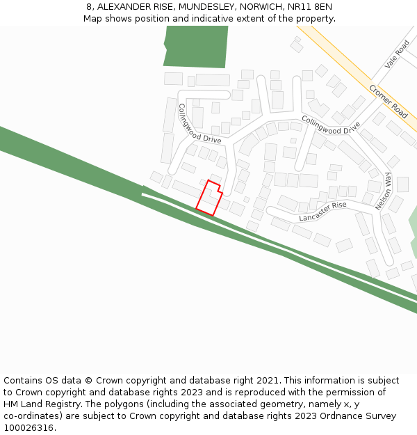 8, ALEXANDER RISE, MUNDESLEY, NORWICH, NR11 8EN: Location map and indicative extent of plot