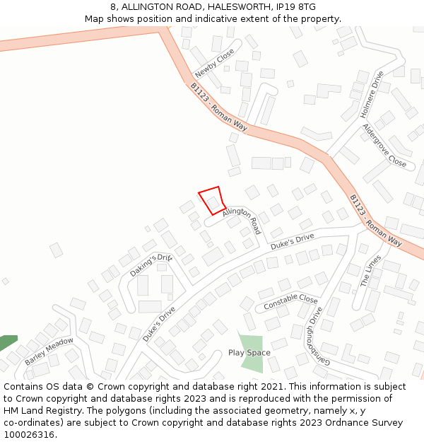 8, ALLINGTON ROAD, HALESWORTH, IP19 8TG: Location map and indicative extent of plot