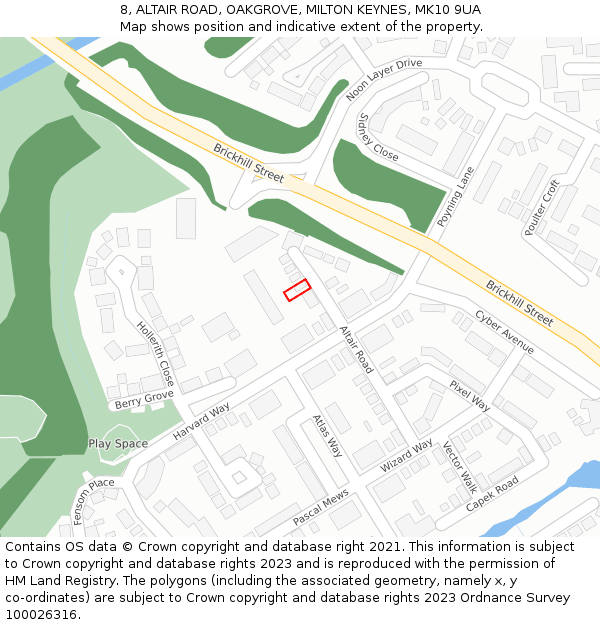 8, ALTAIR ROAD, OAKGROVE, MILTON KEYNES, MK10 9UA: Location map and indicative extent of plot