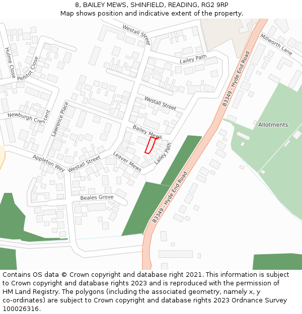 8, BAILEY MEWS, SHINFIELD, READING, RG2 9RP: Location map and indicative extent of plot