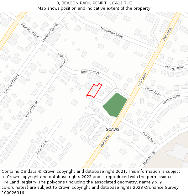 8, BEACON PARK, PENRITH, CA11 7UB: Location map and indicative extent of plot