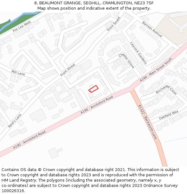 8, BEAUMONT GRANGE, SEGHILL, CRAMLINGTON, NE23 7SF: Location map and indicative extent of plot