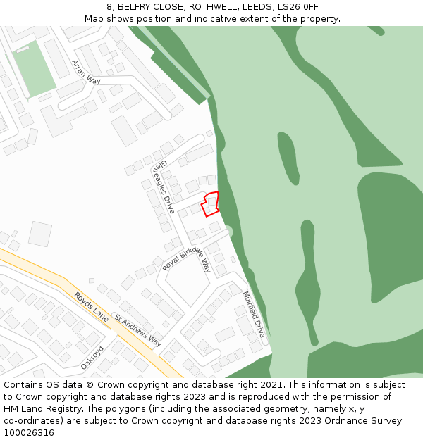 8, BELFRY CLOSE, ROTHWELL, LEEDS, LS26 0FF: Location map and indicative extent of plot