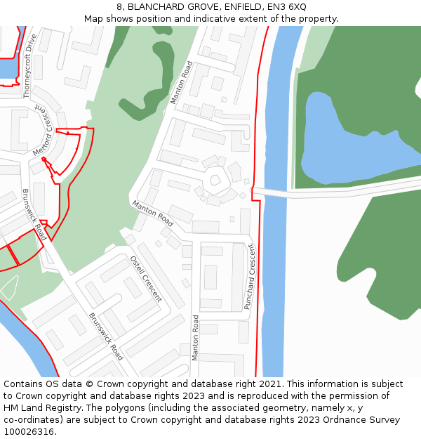 8, BLANCHARD GROVE, ENFIELD, EN3 6XQ: Location map and indicative extent of plot