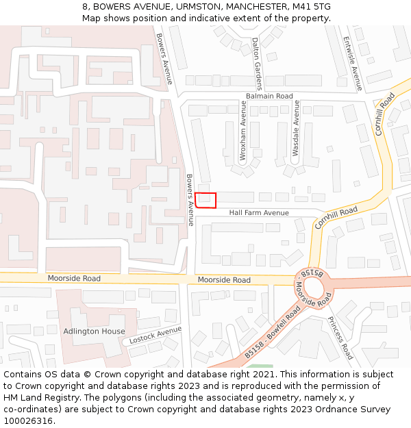 8, BOWERS AVENUE, URMSTON, MANCHESTER, M41 5TG: Location map and indicative extent of plot