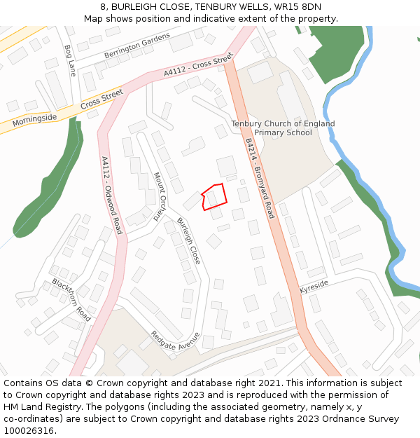 8, BURLEIGH CLOSE, TENBURY WELLS, WR15 8DN: Location map and indicative extent of plot