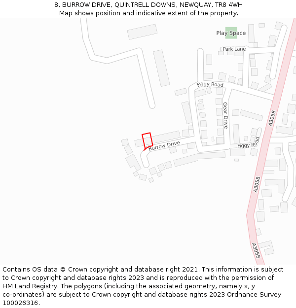 8, BURROW DRIVE, QUINTRELL DOWNS, NEWQUAY, TR8 4WH: Location map and indicative extent of plot