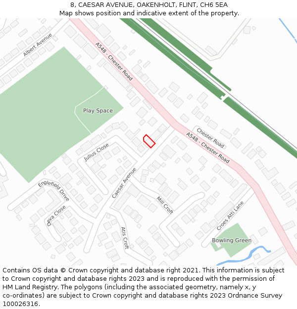 8, CAESAR AVENUE, OAKENHOLT, FLINT, CH6 5EA: Location map and indicative extent of plot