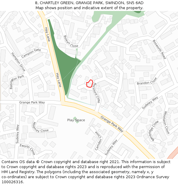 8, CHARTLEY GREEN, GRANGE PARK, SWINDON, SN5 6AD: Location map and indicative extent of plot