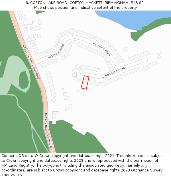 8, COFTON LAKE ROAD, COFTON HACKETT, BIRMINGHAM, B45 8PL: Location map and indicative extent of plot