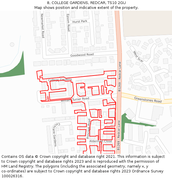 8, COLLEGE GARDENS, REDCAR, TS10 2GU: Location map and indicative extent of plot