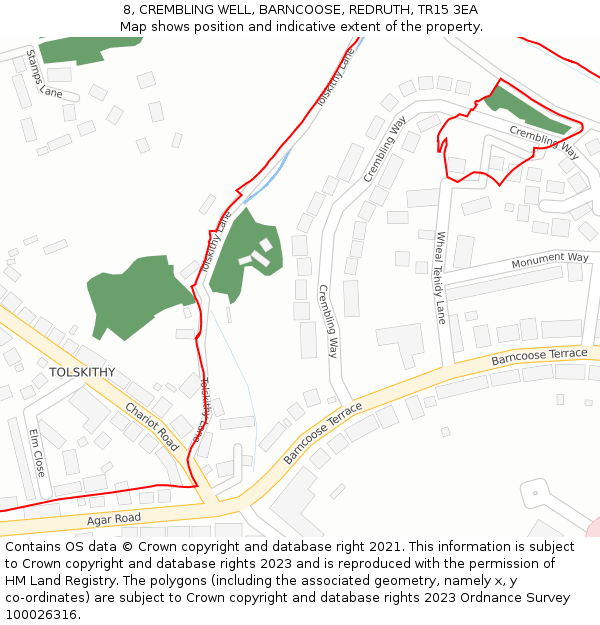 8, CREMBLING WELL, BARNCOOSE, REDRUTH, TR15 3EA: Location map and indicative extent of plot